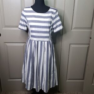 NWT Orange Creek Navy and White Striped Midi Dress Size Medium